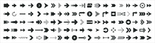 Big Set Of Web Arrows. 100 Black Arrow Icons Isolated On White. Cursor Vector Illustration.