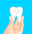 © wowow - Hand holding cute tooth character. Human body part. Health protection concept. Vector illustration isolated on white background.