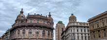 Horizontal Background Of Italy - Liguria Region - Genova City Historical Buildins Of Piazza De Ferrari Square