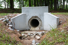 Formed Concrete Headwall For Pipe, Culvert Rainwater Drainage, Erosion Management, Horizontal Aspect