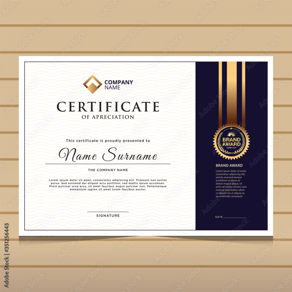elegant blue and gold diploma certificate template Use for print elegant blue and gold diploma certificate template Use for print