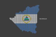 Nicaragua Map Design Flag Square, Black Background.