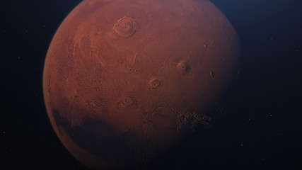 Wall Mural - 3d rendering of the mars in space with illuminated craters and martian mountains