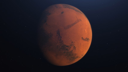 Wall Mural - 3d rendering of the mars in space with illuminated craters and martian mountains