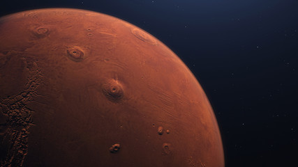 Wall Mural - 3d rendering of the mars in space with illuminated craters and martian mountains