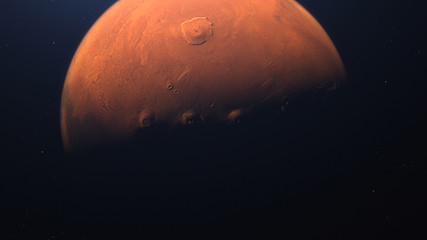 Wall Mural - 3d rendering of the mars in space with illuminated craters and martian mountains