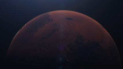 Wall Mural - 3d rendering of the mars in space with illuminated craters and martian mountains