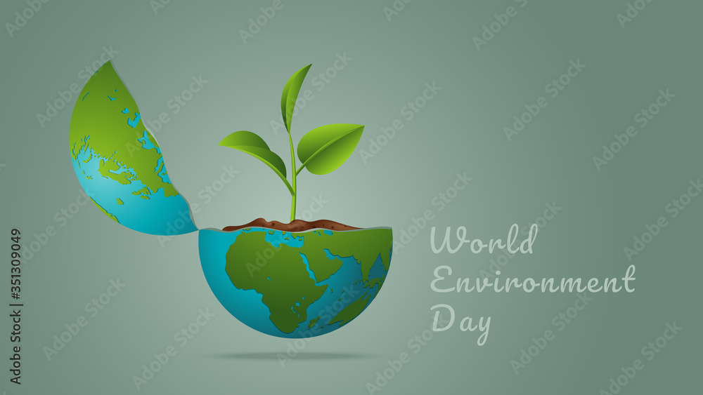 World Environment day concept. Earth Day. Generated image trees growing seedlings in the earth on green background. Vector illustration. - obrazy, fototapety, plakaty 