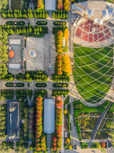 Aerial View Above Of Chicago Outdoor Theater At Millennium Park, United States.