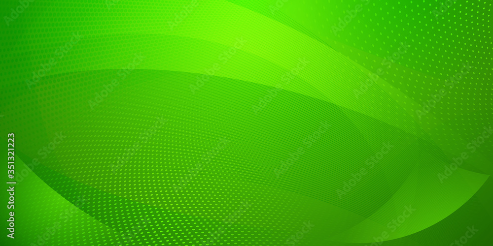Abstract background made of halftone dots and curved lines in green ...