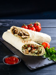 Sticker - turkish shawarma with chicken and lamb in pita bread