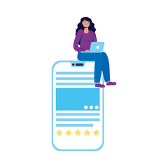 Sticker - young woman using laptop seated in smartphone