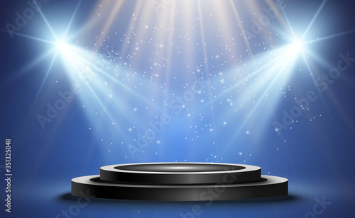 Fotomural Winner background with signs of first, second and third place on a round pedestal