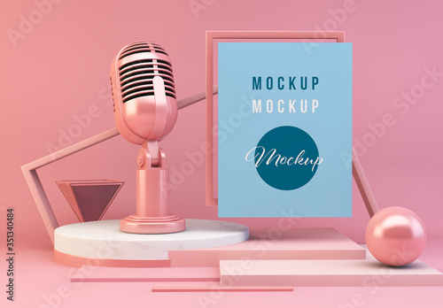 Download Pink Abstract Composition Mockup With Microphone Stock Template Adobe Stock