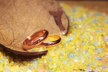 wedding rings and sea salt