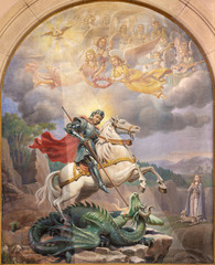 Wall Mural - BARCELONA, SPAIN - MARCH 3, 2020: The painting of St. George in the church Iglesia del Perpetuo Socorro by Josep Mestres Cabanes (1958).