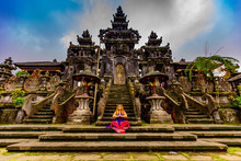 Woman At The Besakih Temple, The Largest And Holiest Temple Of Hindu Religion In Bali, Indonesia, Southeast Asia, Asia