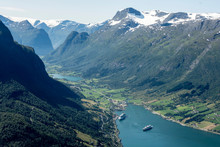 Oldedalen Seen From Top Of Loenskylift, Nordfjord, Olden, Norway, Scandinavia, Europe