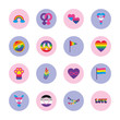 queer symbols and LGBT pride icon set, block style