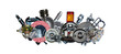 Big collection of auto spare parts for maintenance and car repair. Borders of car parts.