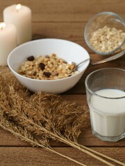 healthy breakfast with muesli and milk