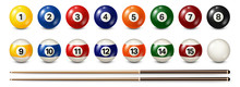 Billiard, Pool Balls With Numbers Collection. Realistic Glossy Snooker Ball. White Background. Vector Illustration.