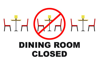 Dining room is operating at limited capacity sign illustrated concept for social distancing in restaurants and cafes.