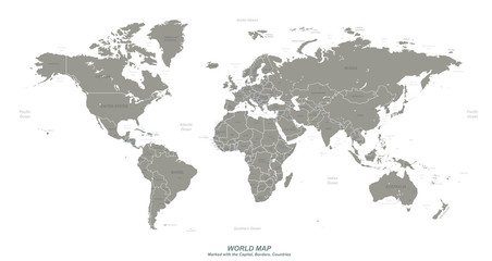 Wall Mural - world map with marked countries, capital, border. high quality world map vector.