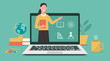 E-learning or online education, home school, woman teacher teaching on computer laptop screen, distance learning, online course concept, new normal, vector flat illustration