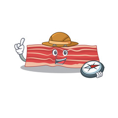 Sticker - mascot design concept of bacon explorer using a compass in the forest