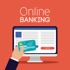 Sticker - banking online technology with desktop