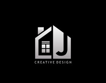 J Letter Logo. Negative Space Of Initial J With  Minimalist House Shape Icon.