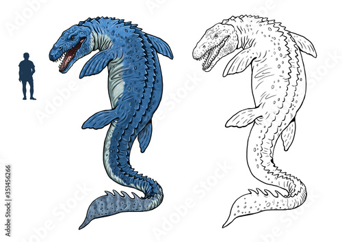 Fotografía Mosasaurus compared to human