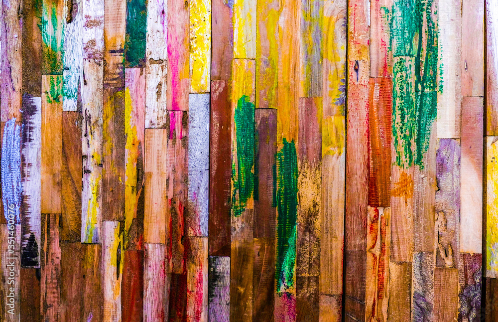 Full Frame Shot Of Colorful Wooden Wall - obrazy, fototapety, plakaty 