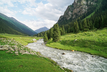 Beautiful alpine meadows in Altyn Arashan, Kyrgyzstan