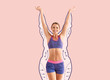 Happy sporty woman after weight loss on color background