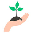 © liubov - Illustration of human hand with growing plant in flat style. Design element for logo, label, emblem, sign. Vector illustration