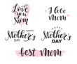 Vector Handwritten lettering for Mother's Day on white background. Black modern inscriptions for design, background, card, print, sticker, banner. Happy Mother s Day Calligraphy greeting card.