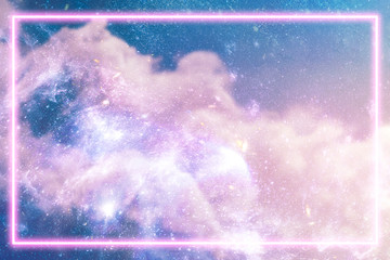Wall Mural - pink neon frame on a pastel galaxy background illustration