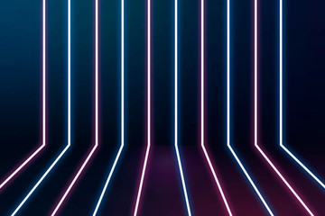 Wall Mural - glowing blue and pink neon lines patterned background