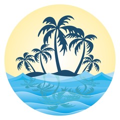 Sticker - The symbol of tropical island with palm trees and sea.