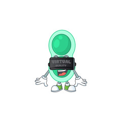 Sticker - Caricature picture of green streptococcus pneumoniae playing a game using Virtual reality headset