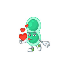 Sticker - A gorgeous caricature design of green streptococcus pneumoniae with red hearts