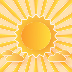 Wall Mural - summer time, cloudscape, bright sky with clouds and sun, paper art style