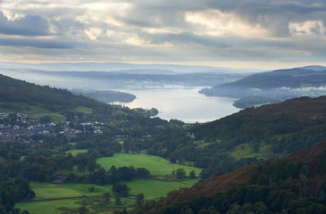 Sticker - Lake Windermere and Ambleside set amongst the green pastures and mountains of the Lake District.