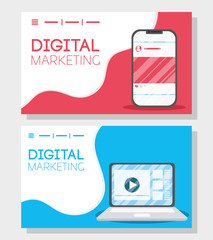 Wall Mural - digital marketing tech with laptop and smartphone