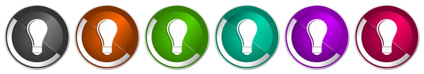 Leinwandbilder - Bulb icon set, silver metallic chrome border vector web buttons in 6 colors options for webdesign