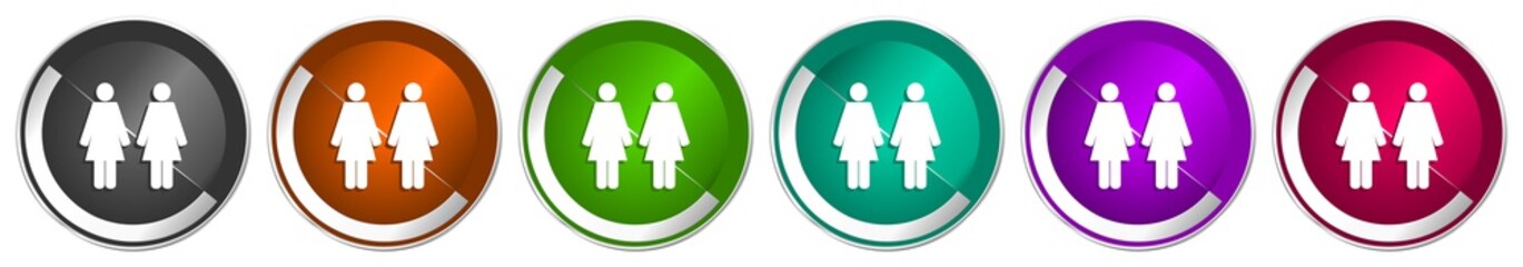 Leinwandbilder - Couple icon set, silver metallic chrome border vector web buttons in 6 colors options for webdesign