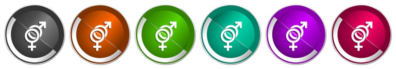 Aufkleber - Sex icon set, silver metallic chrome border vector web buttons in 6 colors options for webdesign