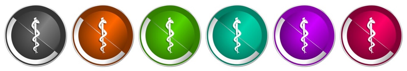 Aufkleber - Emergency icon set, silver metallic chrome border vector web buttons in 6 colors options for webdesign